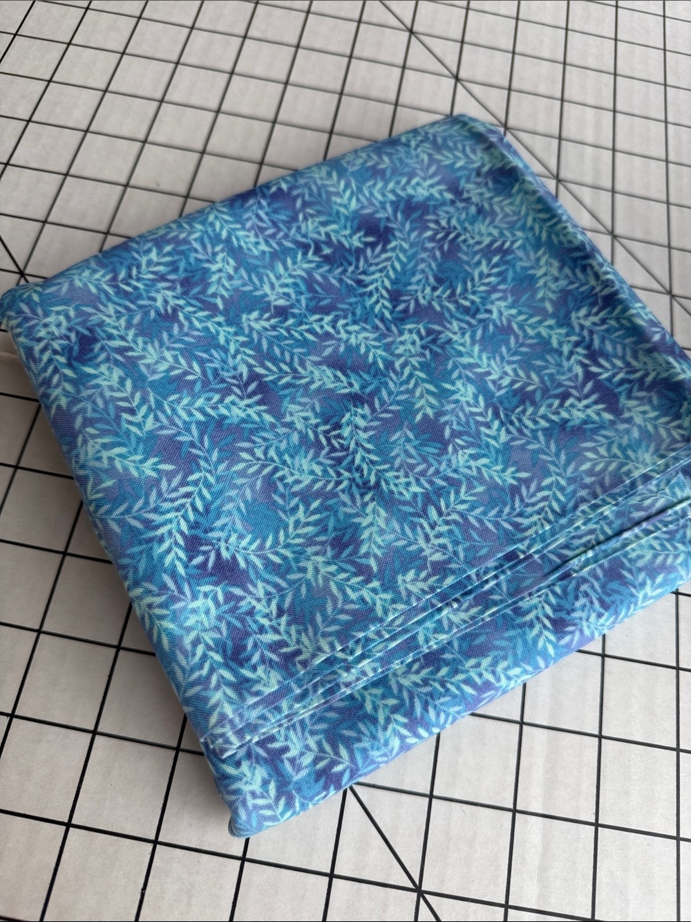 1½ Yds Blue Batik Leaf Print Medium Weight Cotton Decor Fabric 42” Wide